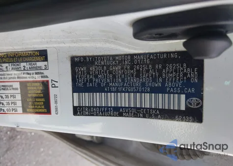 2016 Toyota Camry Se from USA, damaged, VIN 4T1BF1FK7GU570128